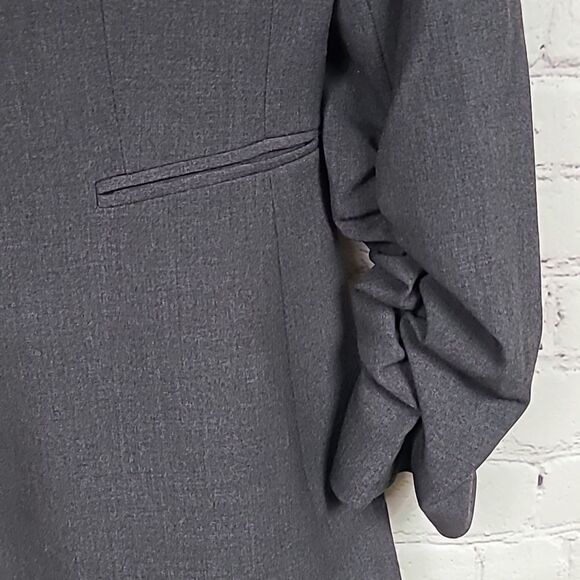 NEW TAHARI Ruched Single-Breasted Blazer Notch Collar 2-Button Gray Suit Jacket - Picture 3 of 9
